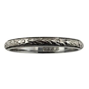 Antique 18 Karat White Gold Floral Design Thin Wedding Band Ring Size 7 #20579